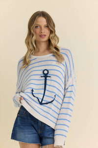 Vintage Havana - Purl Knit Stripe Sweater With Anchor