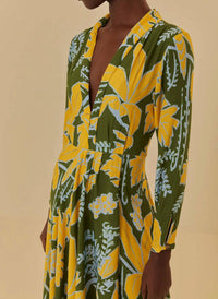Farm Rio - Foliage Sketch V-Neck Maxi Dress
