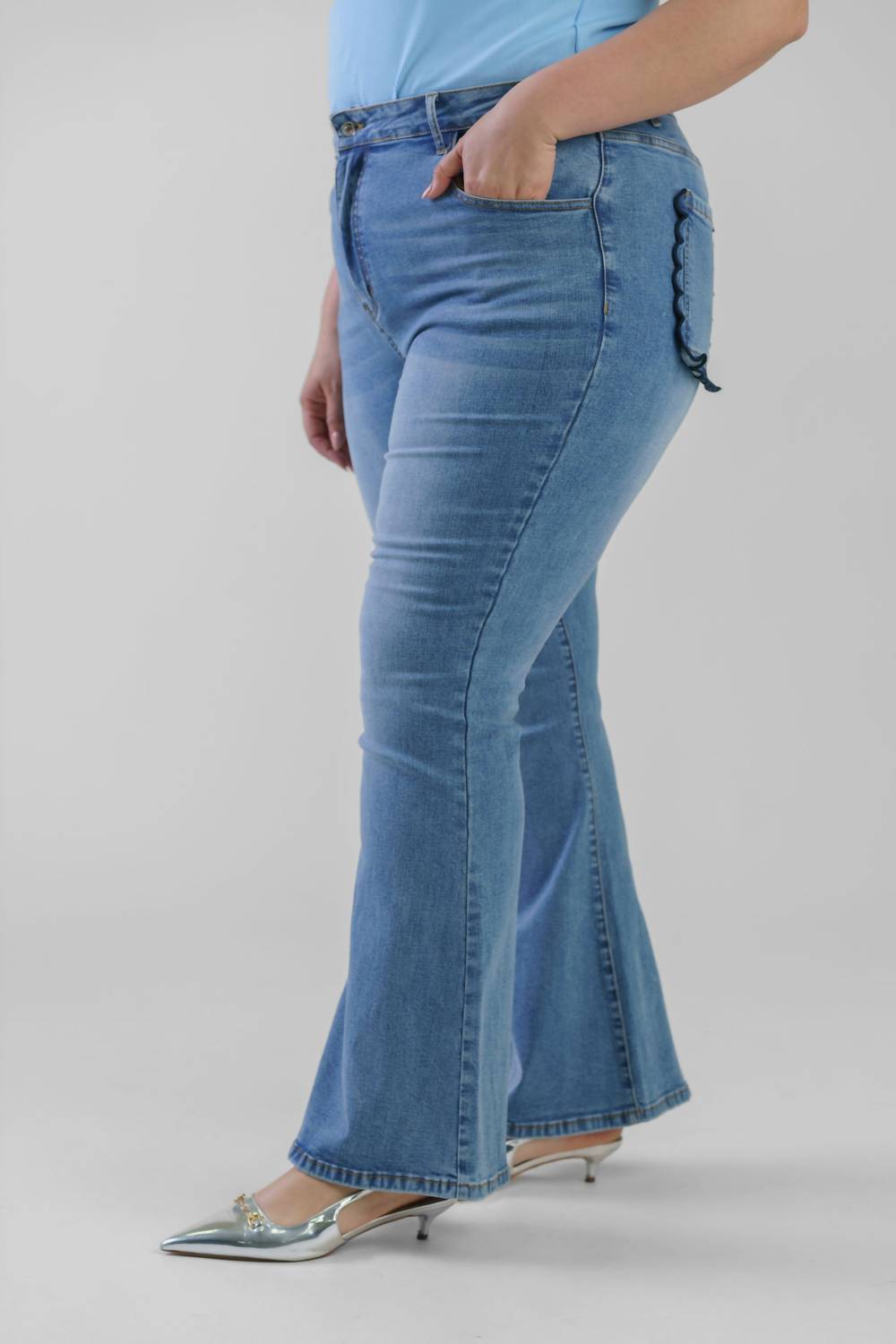 Never Fully Dressed - Denim Flare Scallop Jeans - Plus