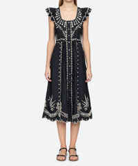 SEA Kingsley Embroidered Midi Dress in black - women's dress