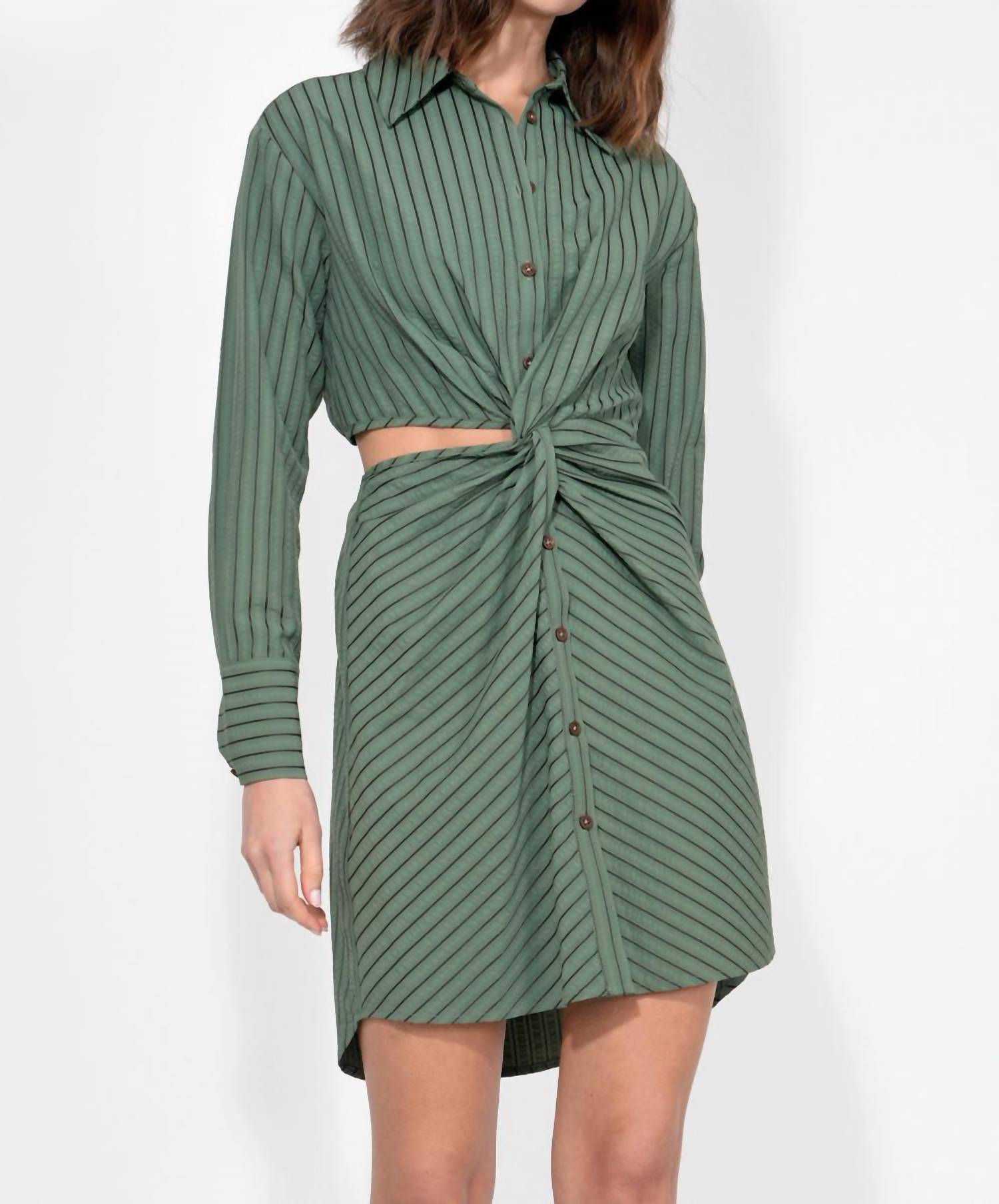adelyn rae Avena Stripe Shirt Dress in olive - women's dress
