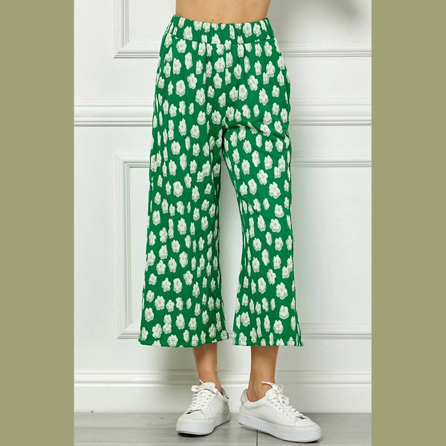 See And Be Seen - Flower Jacquard Cropped Wide Pants