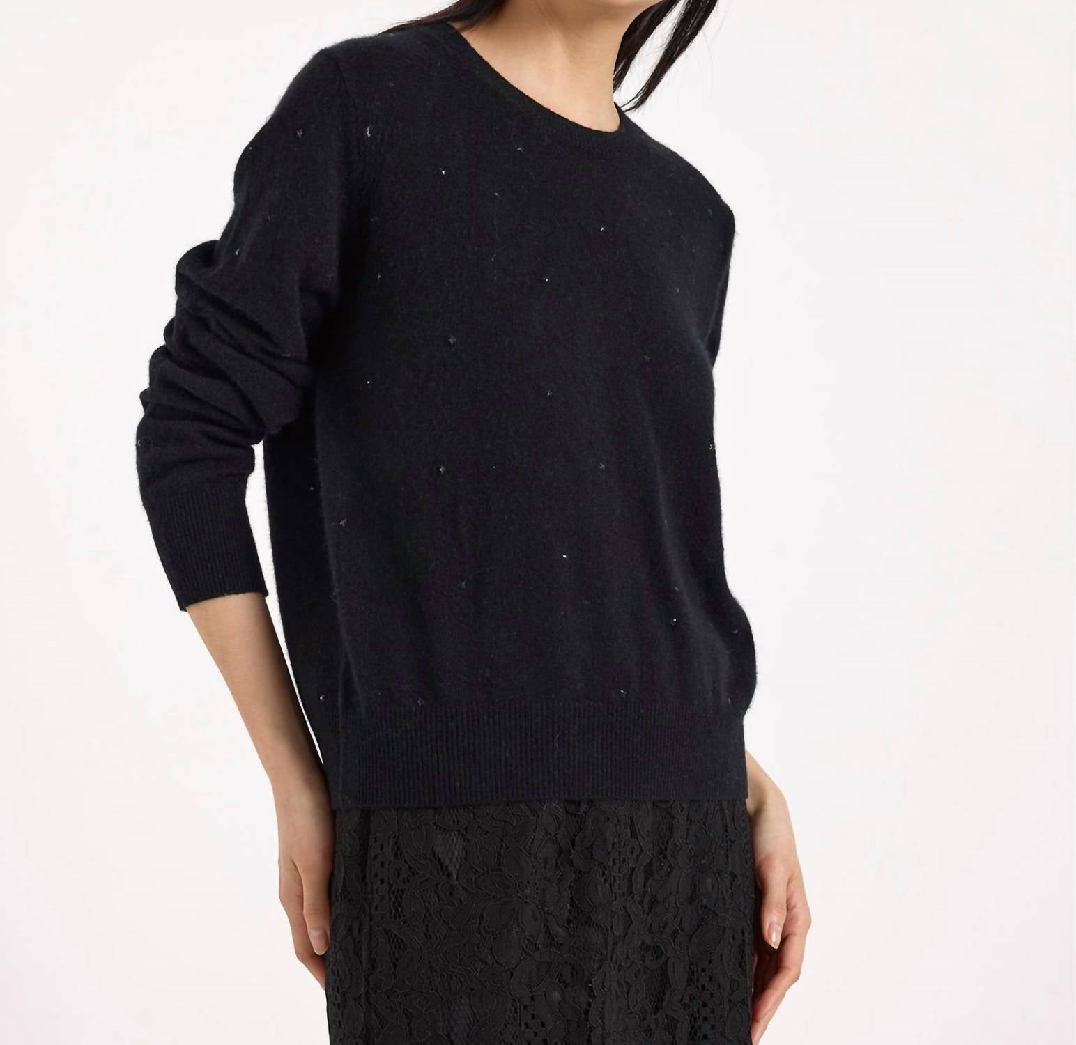 Brodie Cashmere Gem Star Cashmere Crew Neck Jumper in black - women's sweater