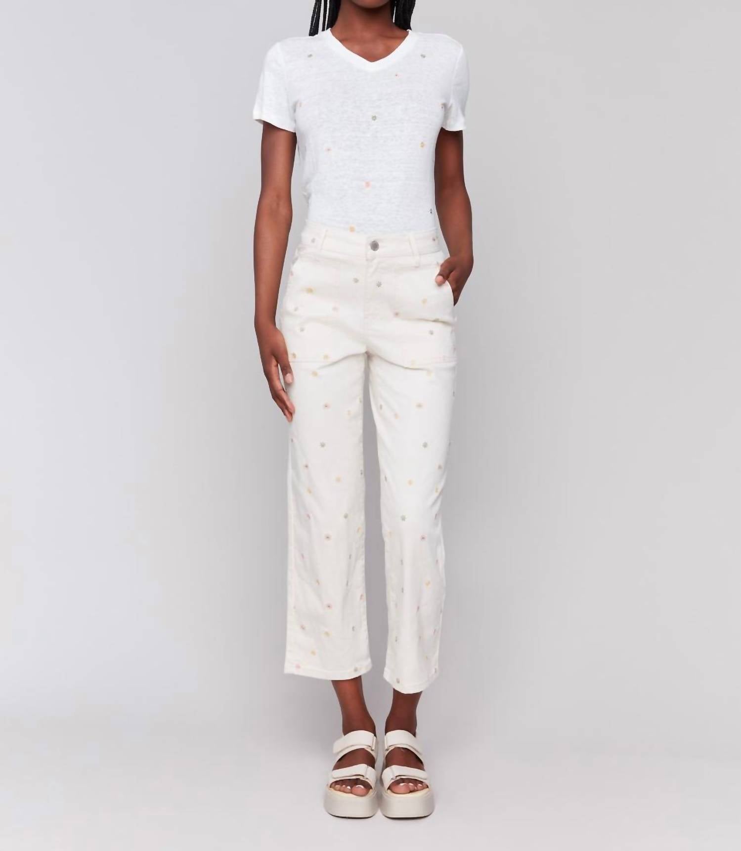 Charlie B - Embroidered Cropped Twill Pants