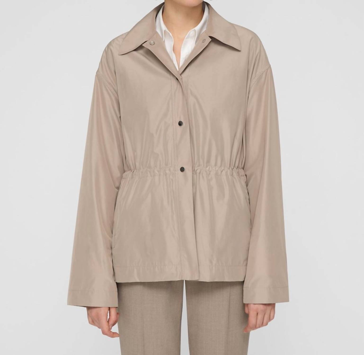 Lafayette 148 Tech Twill Gathered Waist Oversized Jacket in hickory - women's jacket