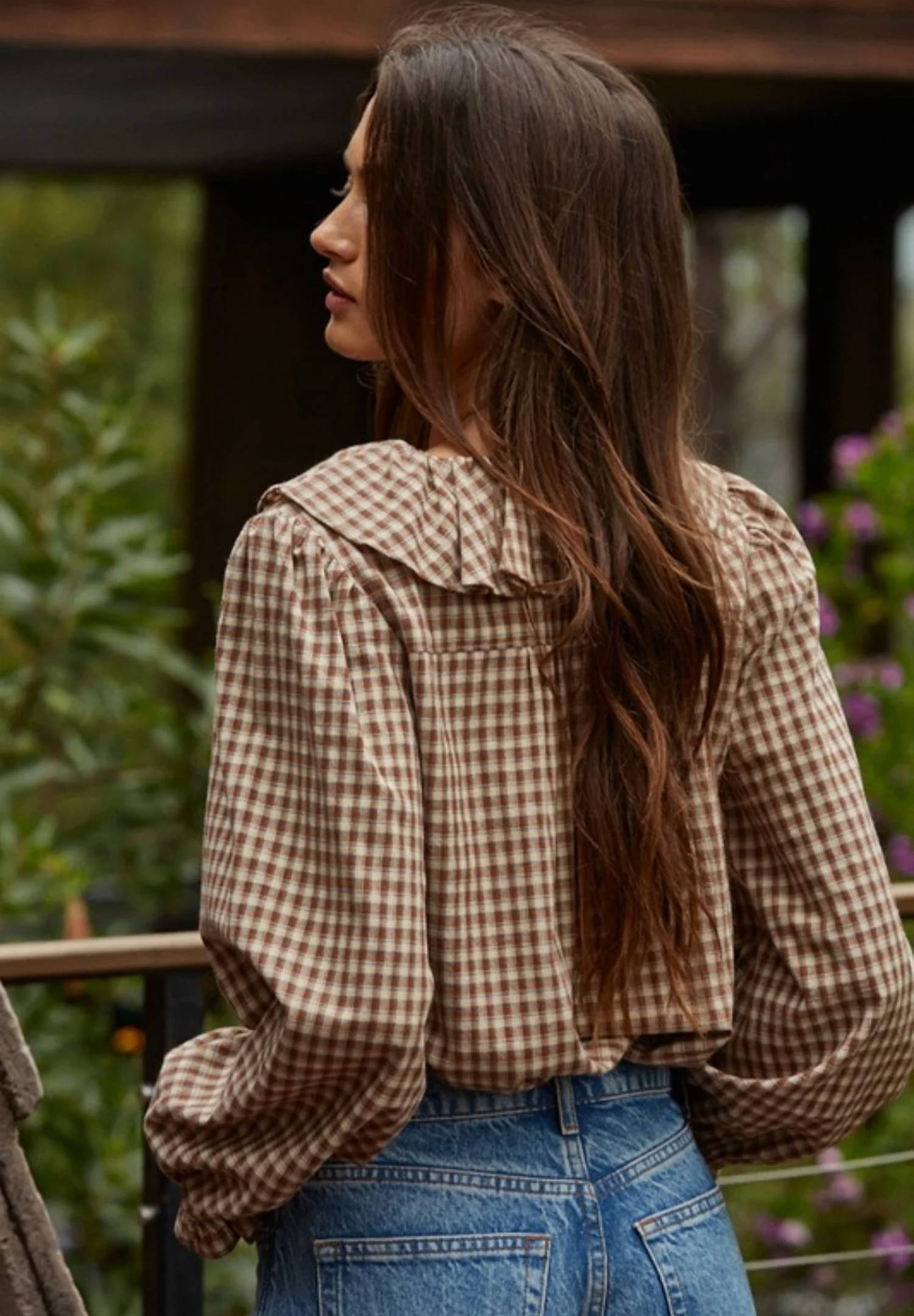 By Together - Woven Cotton Gingham Ruffled Blouse