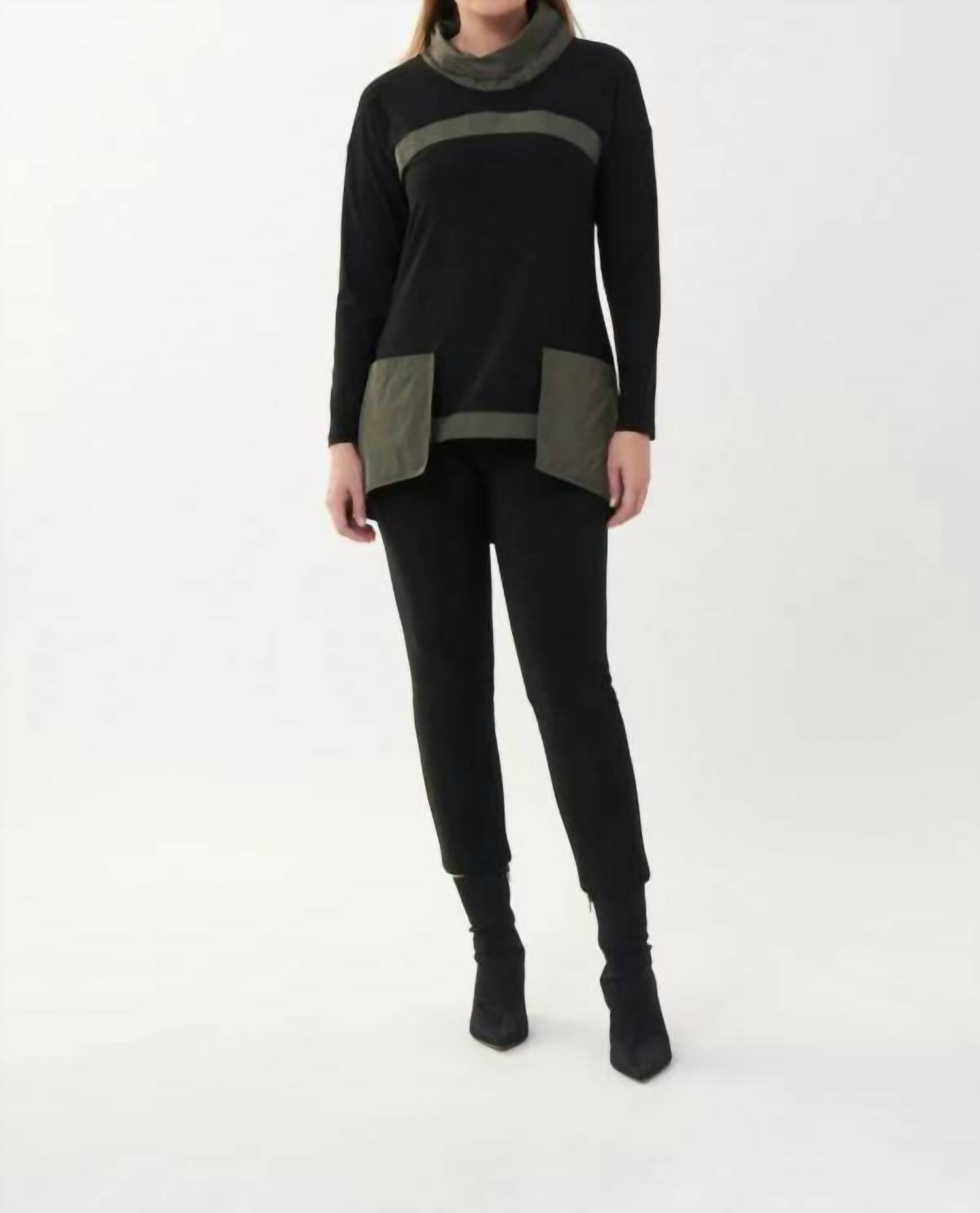 Joseph Ribkoff - Candace Contrast Cowl Neck Pocket Tunic