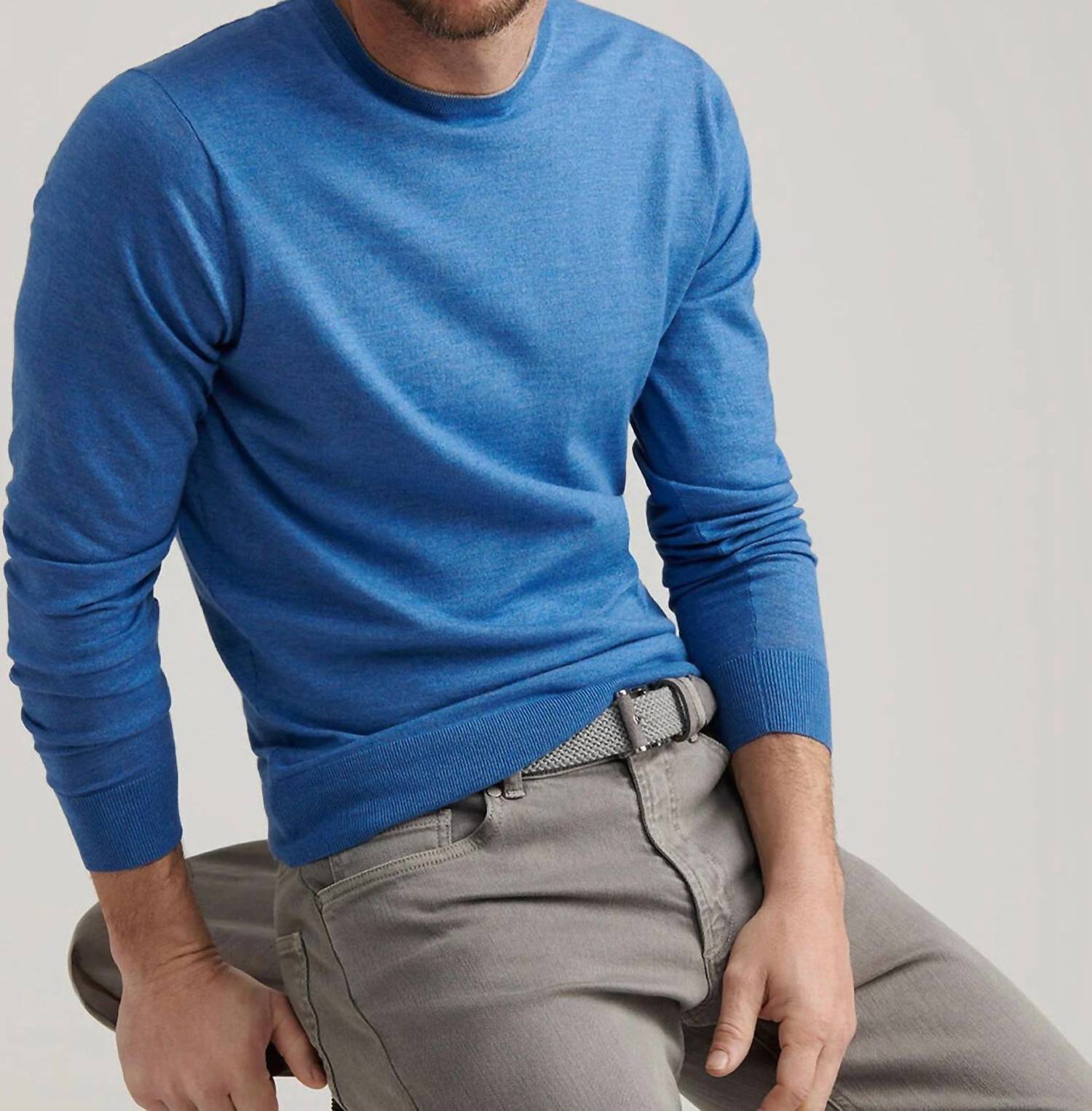 PETER MILLAR Excursionist Flex Crew Neck Sweater in lunar blue - men's sweater - alternate view