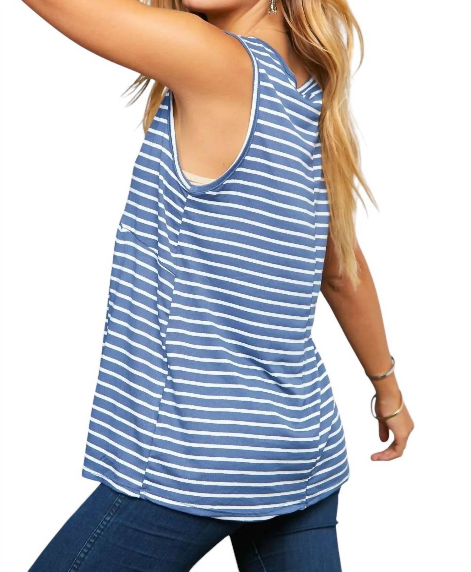 Haptics - STRIPE VNECK RUFFLE BABYDOLL TANK TOP
