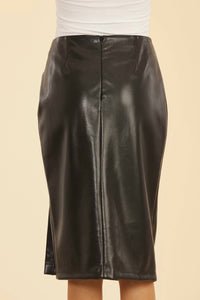 Dolce Cabo - Faux Leather Ruched Side Slit Skirt