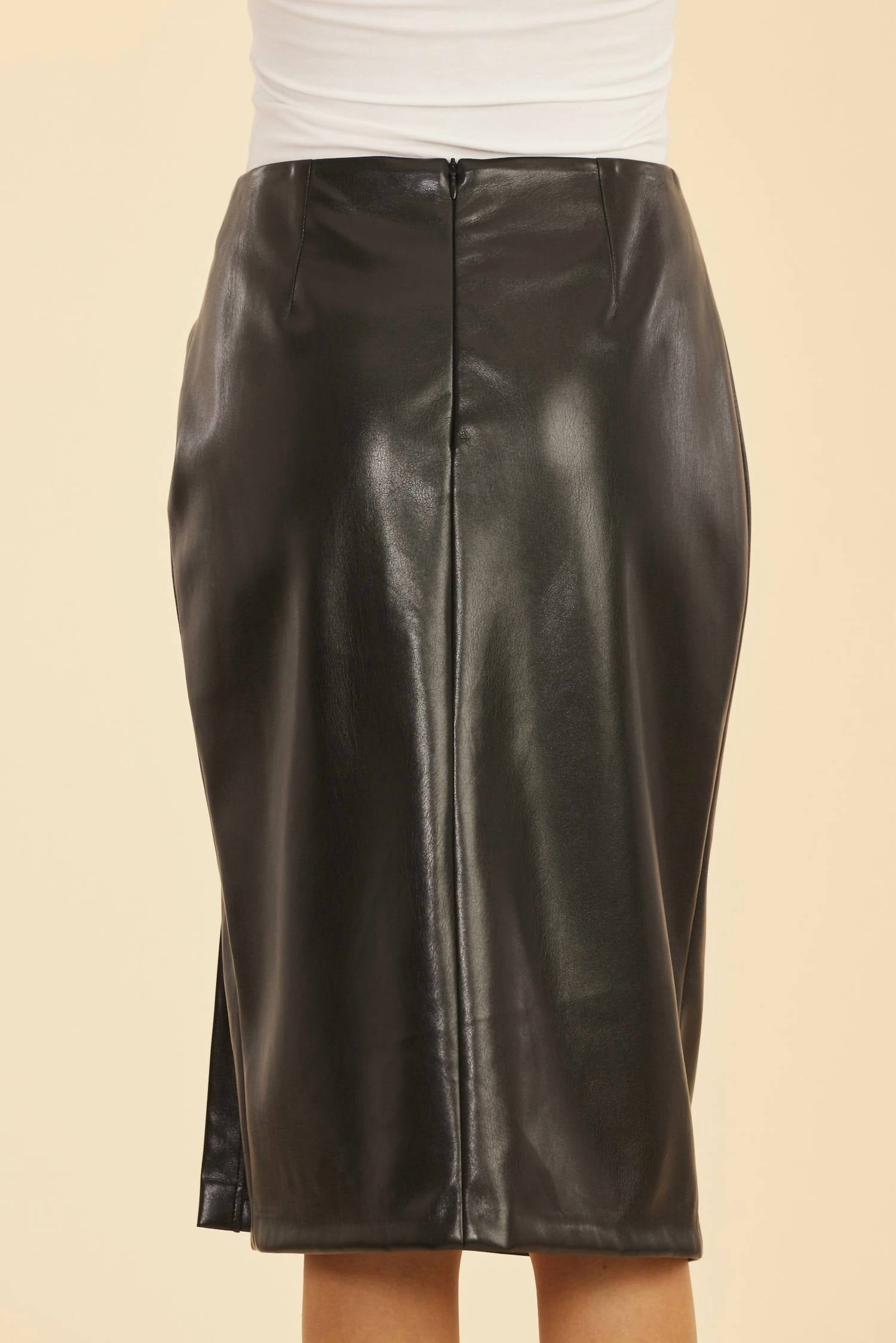 Dolce Cabo - Faux Leather Ruched Side Slit Skirt