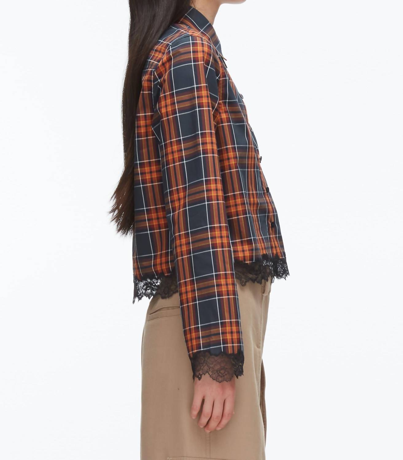 3.1 Phillip Lim - Long Sleeve Cropped Shirt With Lace Hem