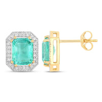 Diana M Jewels Women's Octagon Natural Ethiopian Emerald Stud Earrings (2.99 Ct) - Signature in 14k yellow gold - women's jewelry - detail view