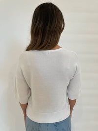 Kinross - Gaby Garter Easy Vee Elbow Sleeve Sweater