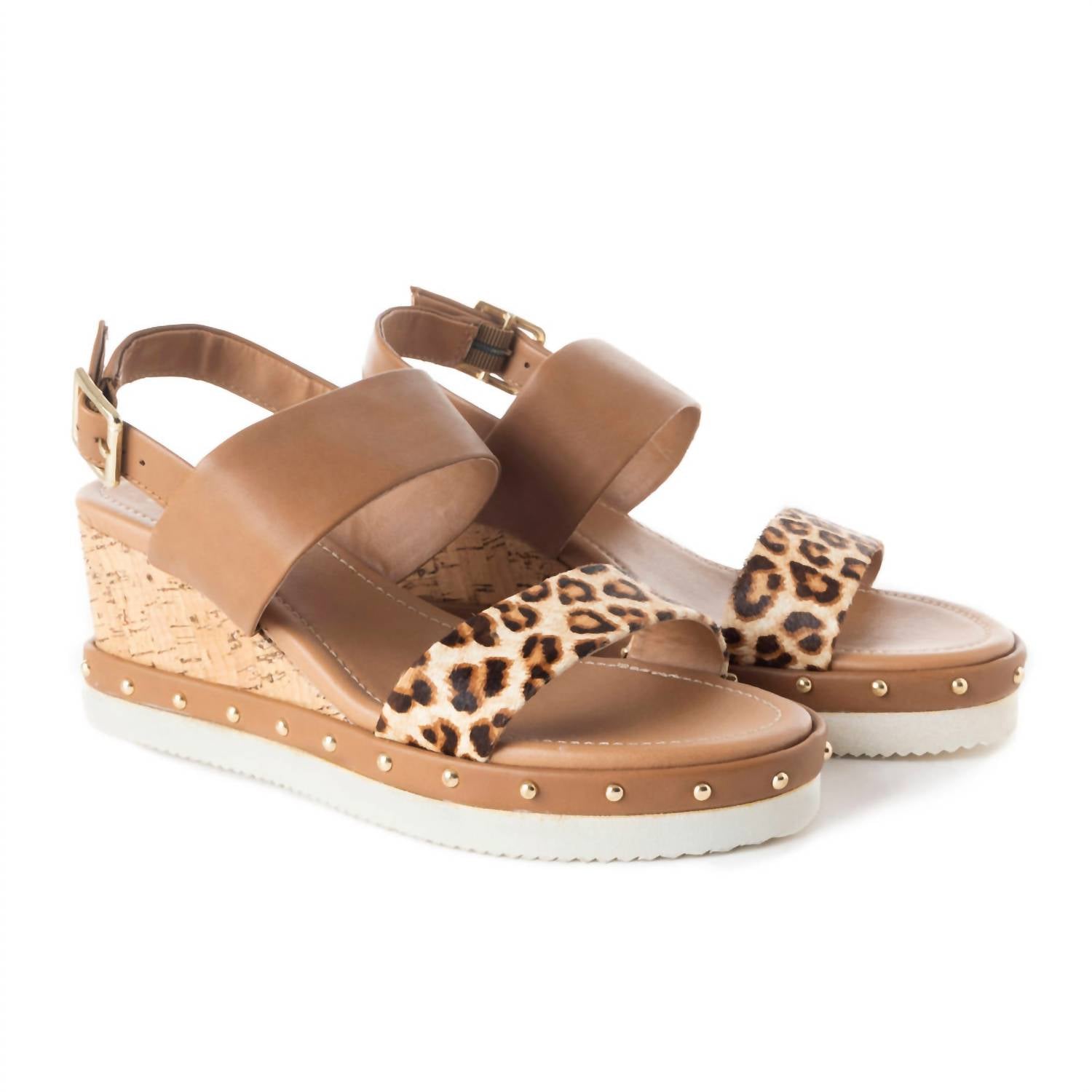 Myra Women's Day Dreamer Wedge Sandal in cheetah brown - women's sandal - detail view