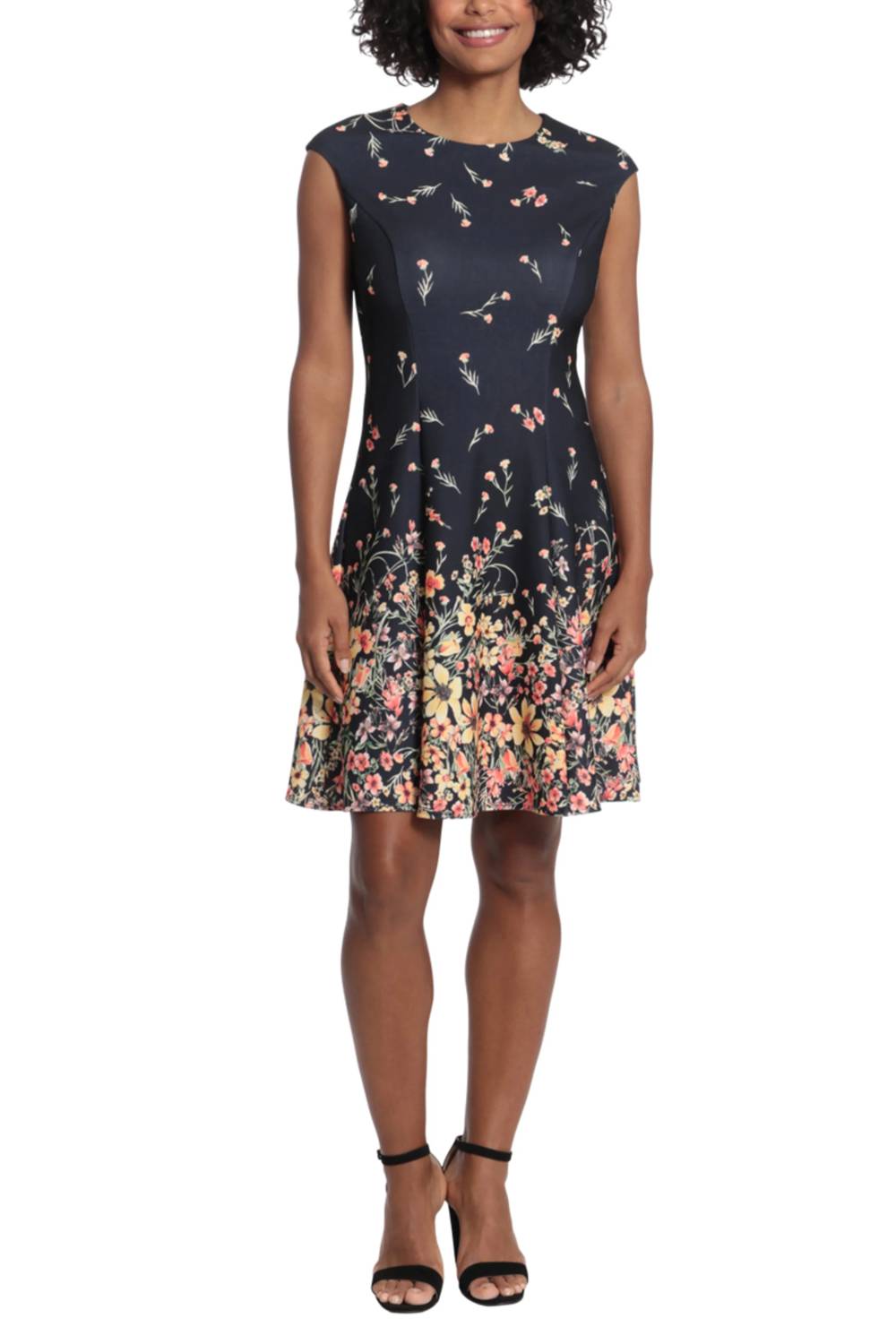 London Times - Floral Cap Sleeve A-Line Dress