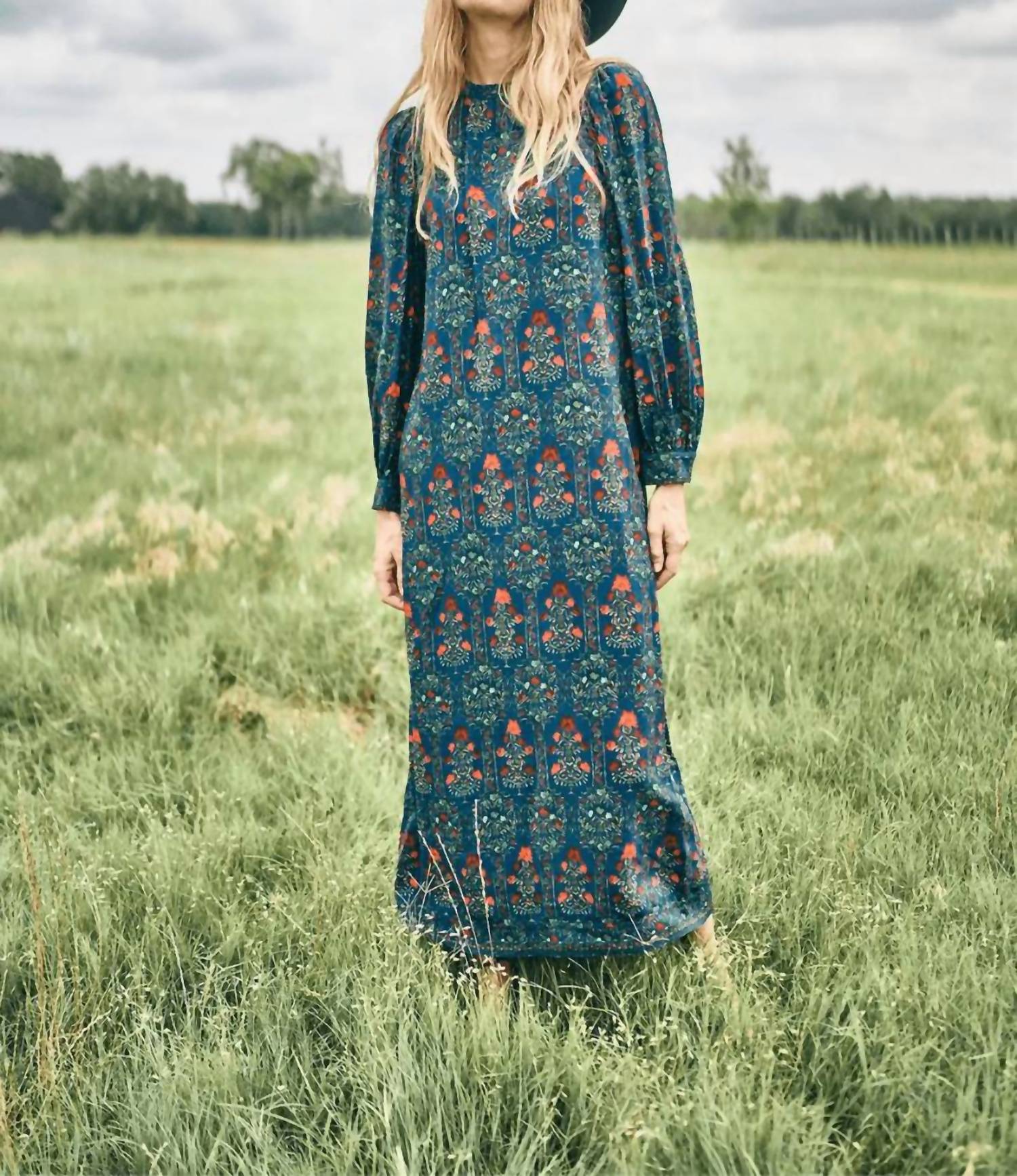 HUNTER BELL Crosby Midi Dress in midnight garden 1 - women's dress - alternate view