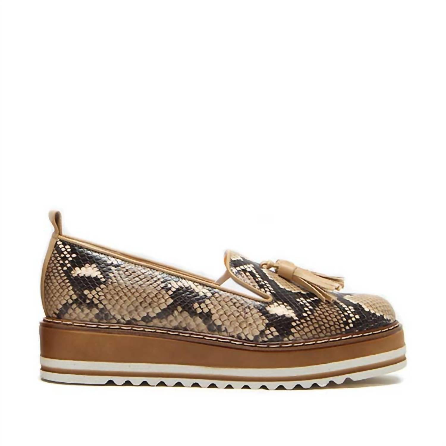 Michele Lopriore Women's Cassidy Snakeskin Platform Loafers in cream brown - women's flats