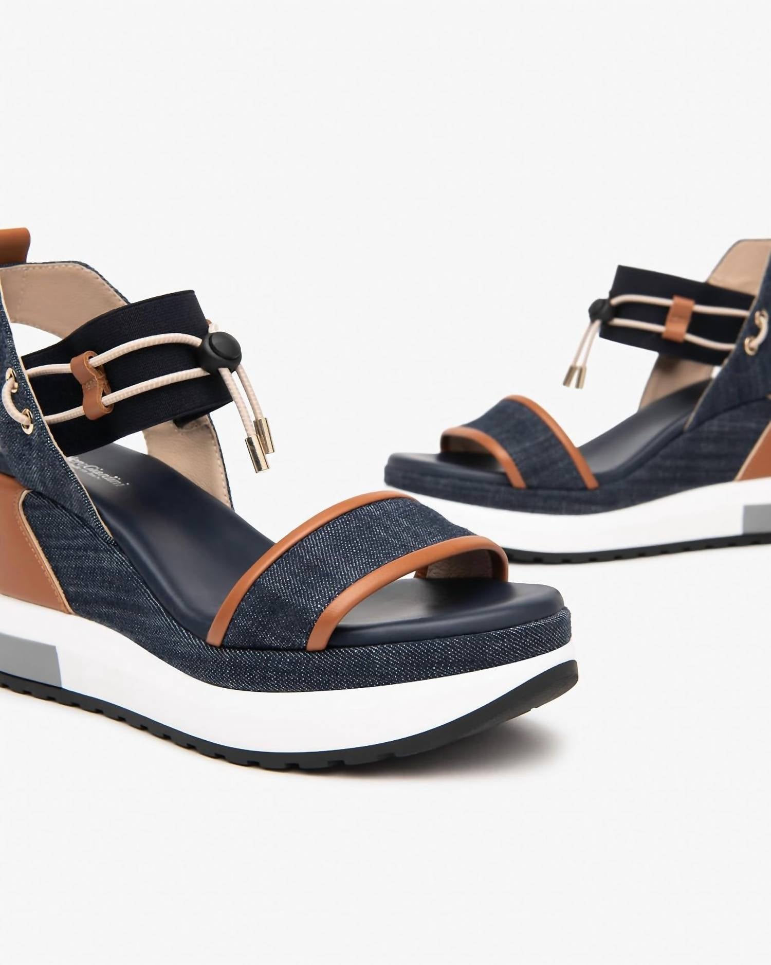 NeroGiardini Women's Utility Wedge Sandal With Straps in jeans - women's shoe - alternate view