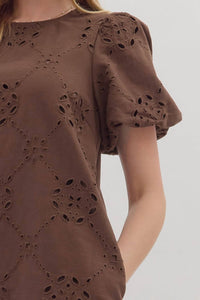 Entro - Eyelet Embroidered Puff Mini Dress