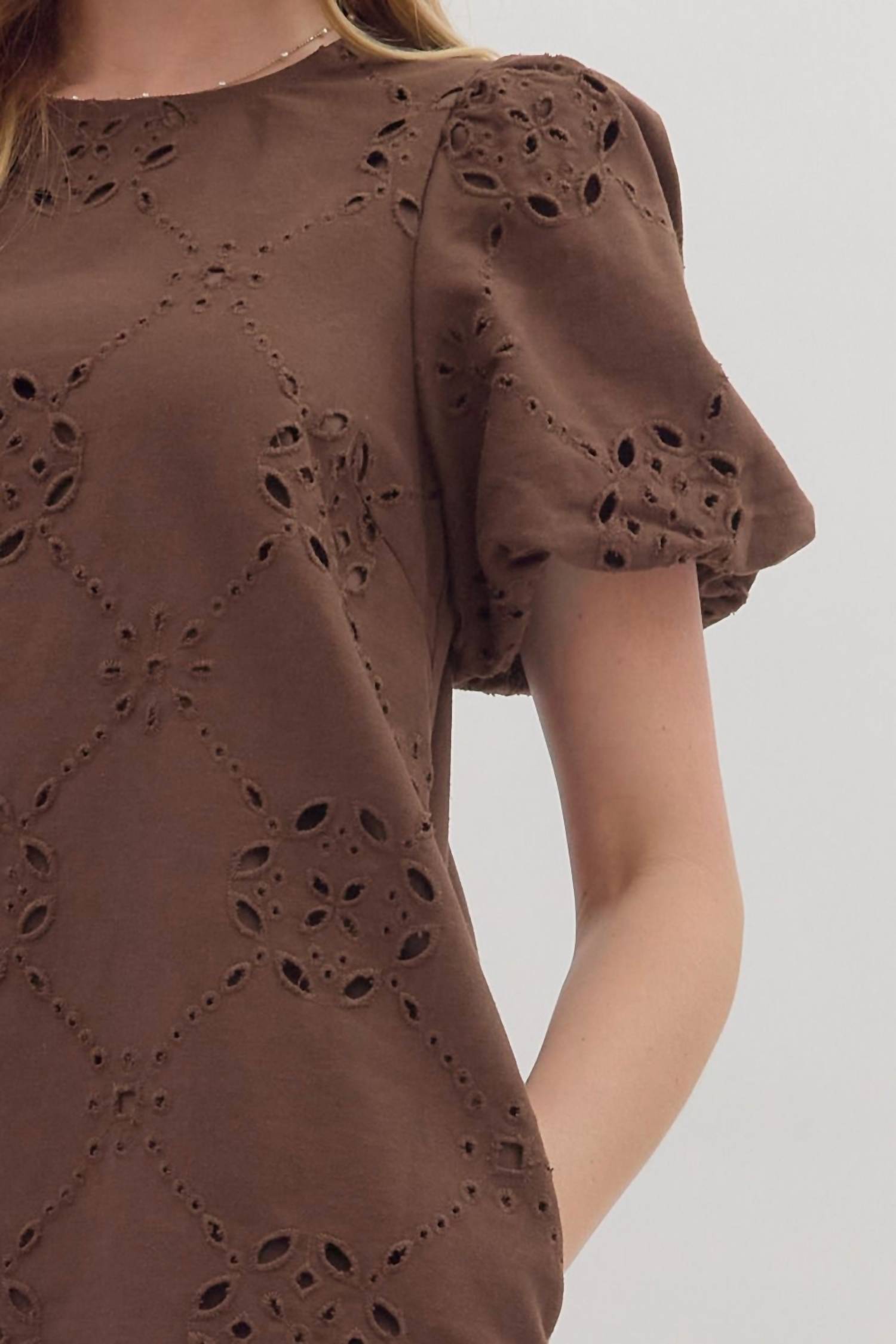 Entro - Eyelet Embroidered Puff Mini Dress