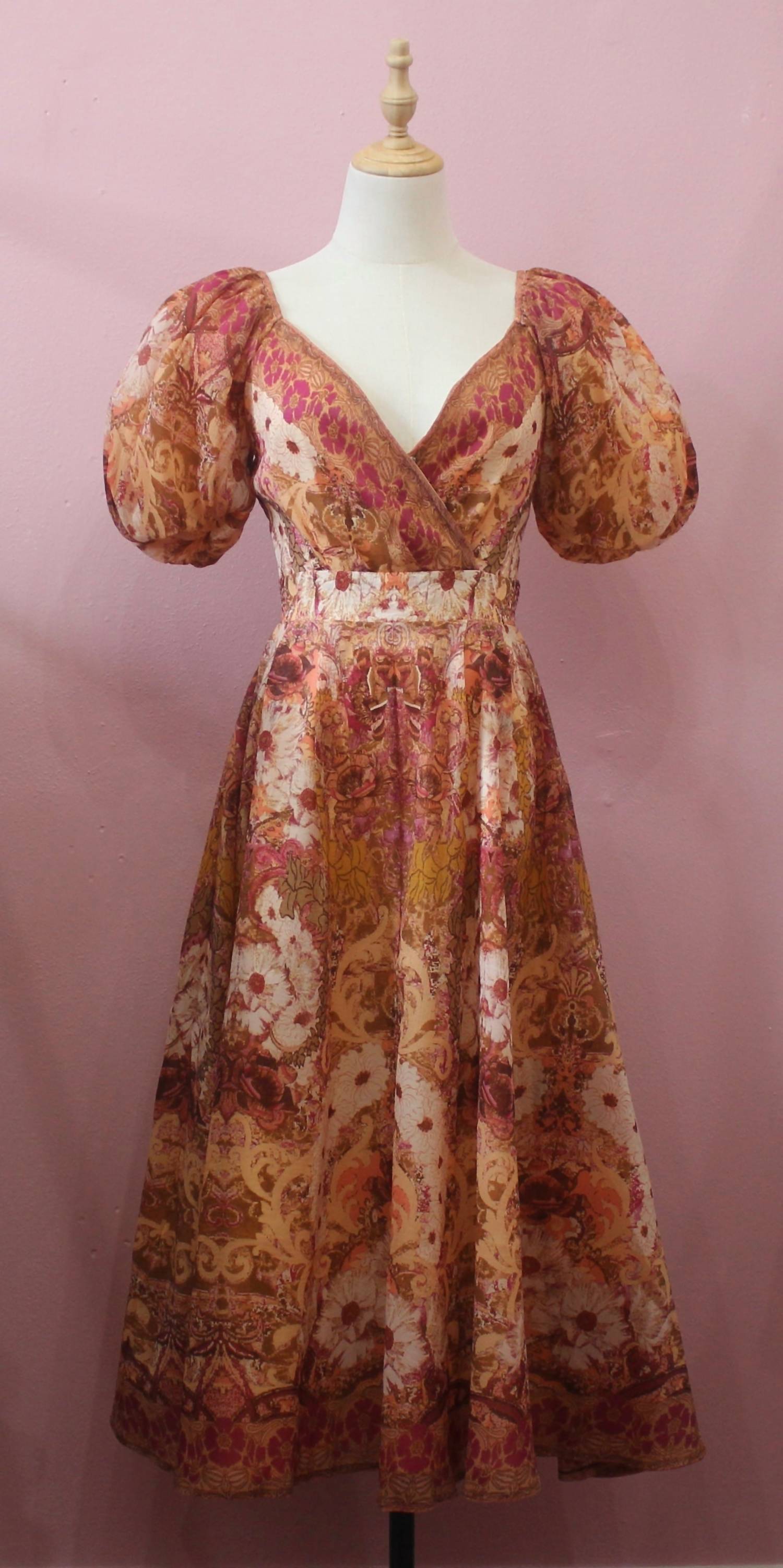 FLYING TOMATO A Printed Woven Midi Dress in taupe - women's dress