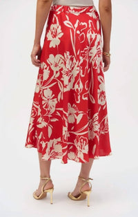 Joseph Ribkoff Long Flower Print Skirt in red cream - women's skirt - detail view