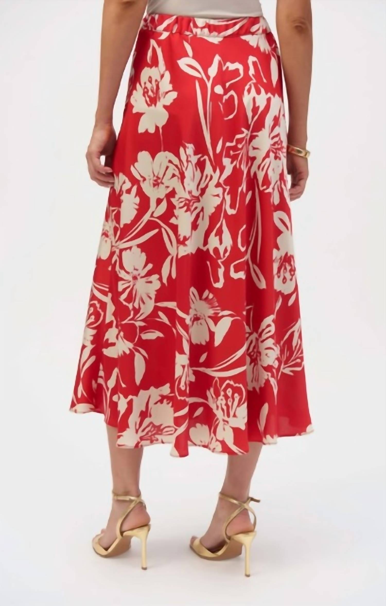 Joseph Ribkoff Long Flower Print Skirt in red cream - women's skirt - detail view