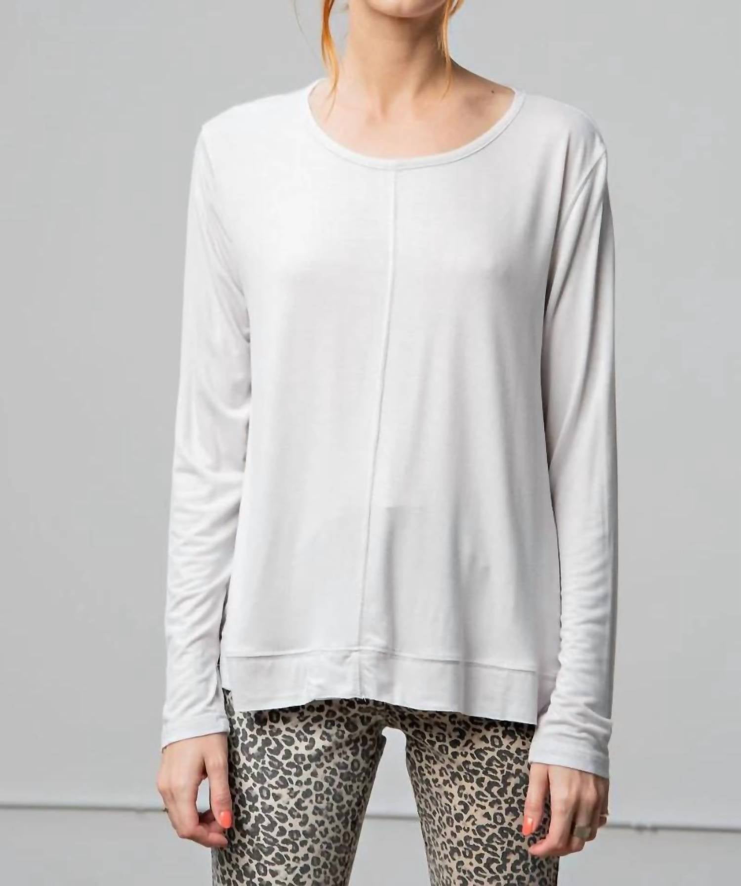 Easel Long Sleeve Boxy Knit Top - Plus in silver - women's long sleeve top