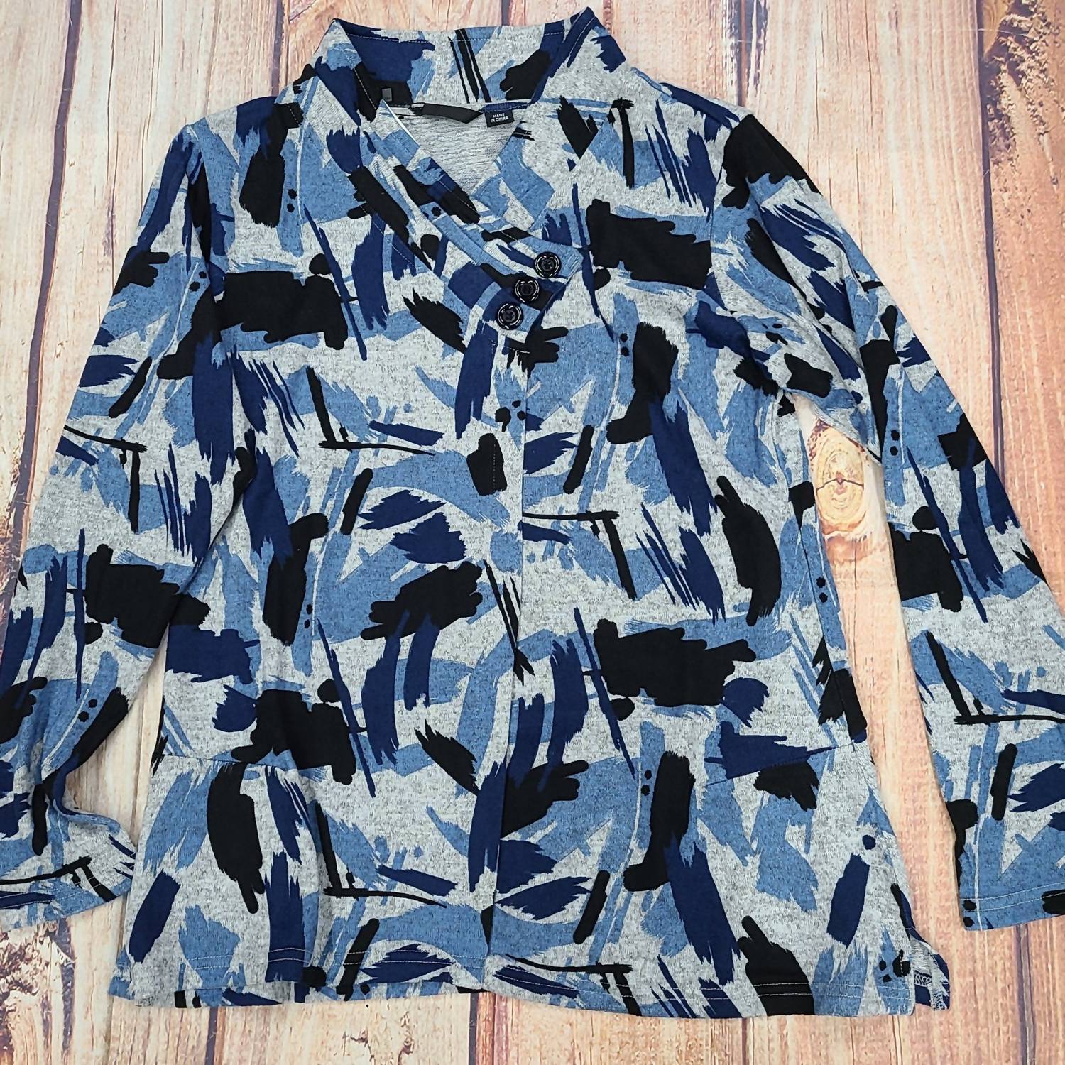 Ethyl Women's Brush Strokes Knit Top in blue - women's blouse