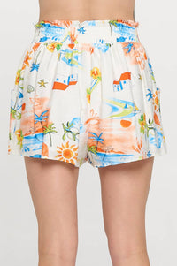 Meet Me in Santorini Mediterranean Daydream Shirt And Shorts Set in santorini mediterranean daydream shirt and shorts set in white multi - women's sleepwear - alternate view