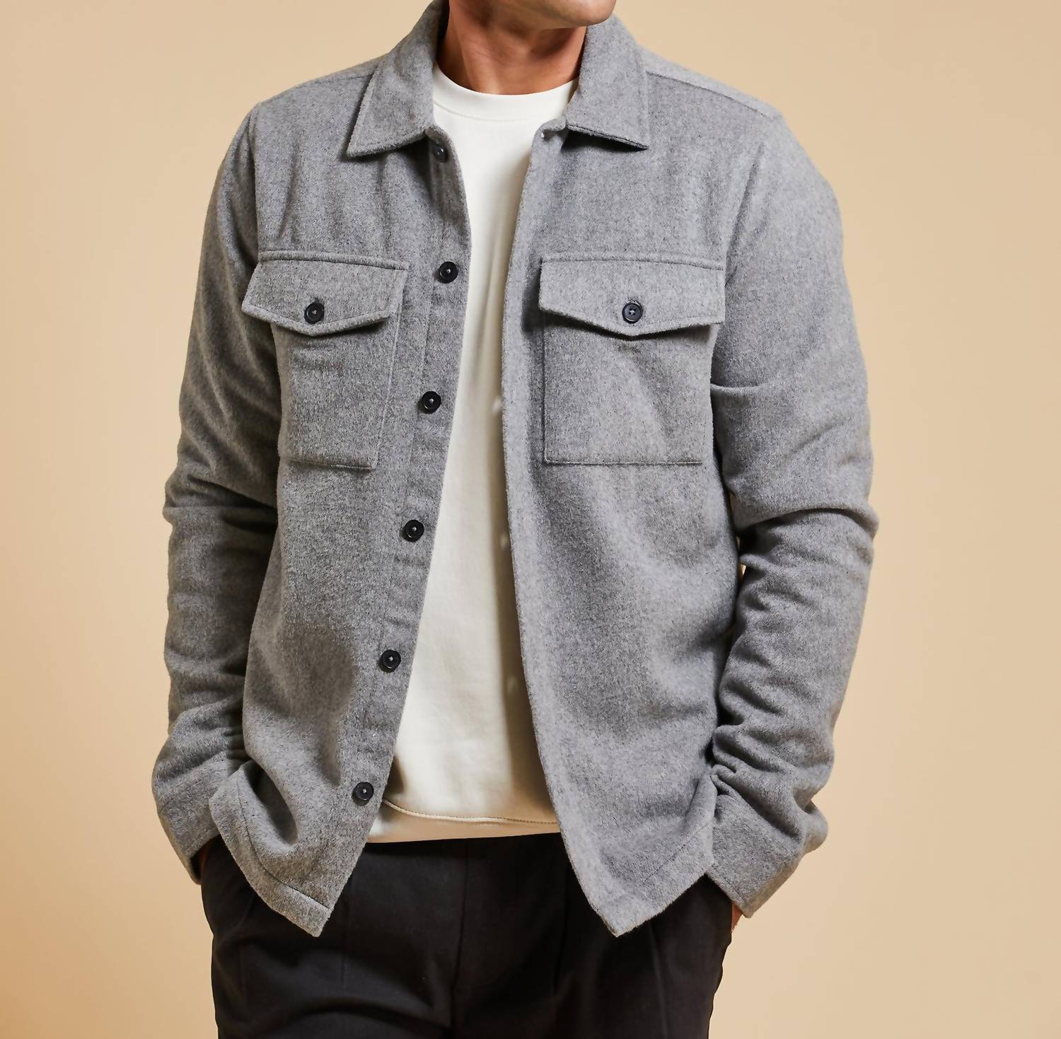 HEDGE Button Up Brushed Shacket in grey - men's jacket