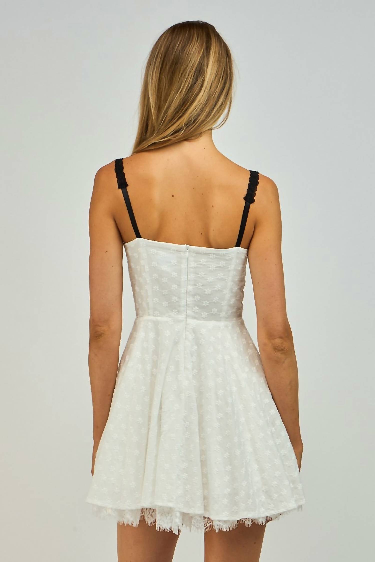 Sky to Moon Ribbon Trim Eyelet Mini Dress in white - women's dress - alternate view
