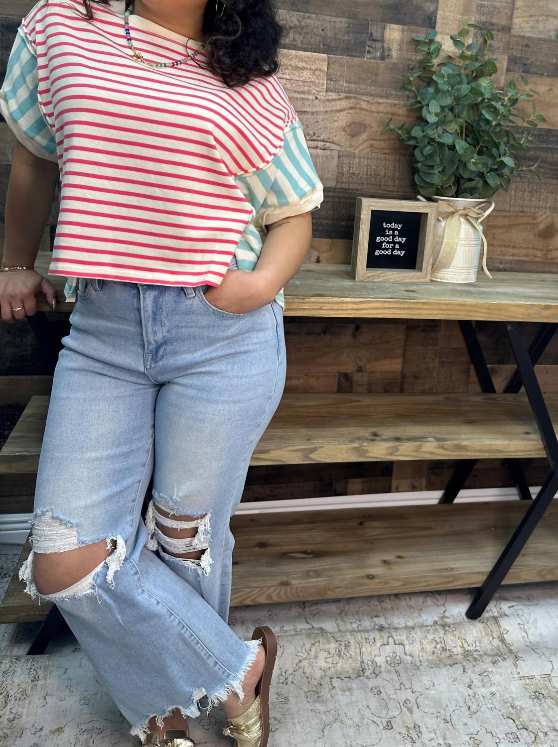 Peach Love - Stripe Color Block Top