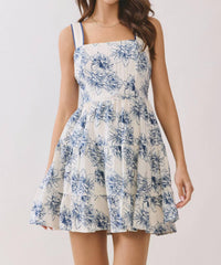 Tcec - Floral Print Wide Strap Fit And Flare Dress