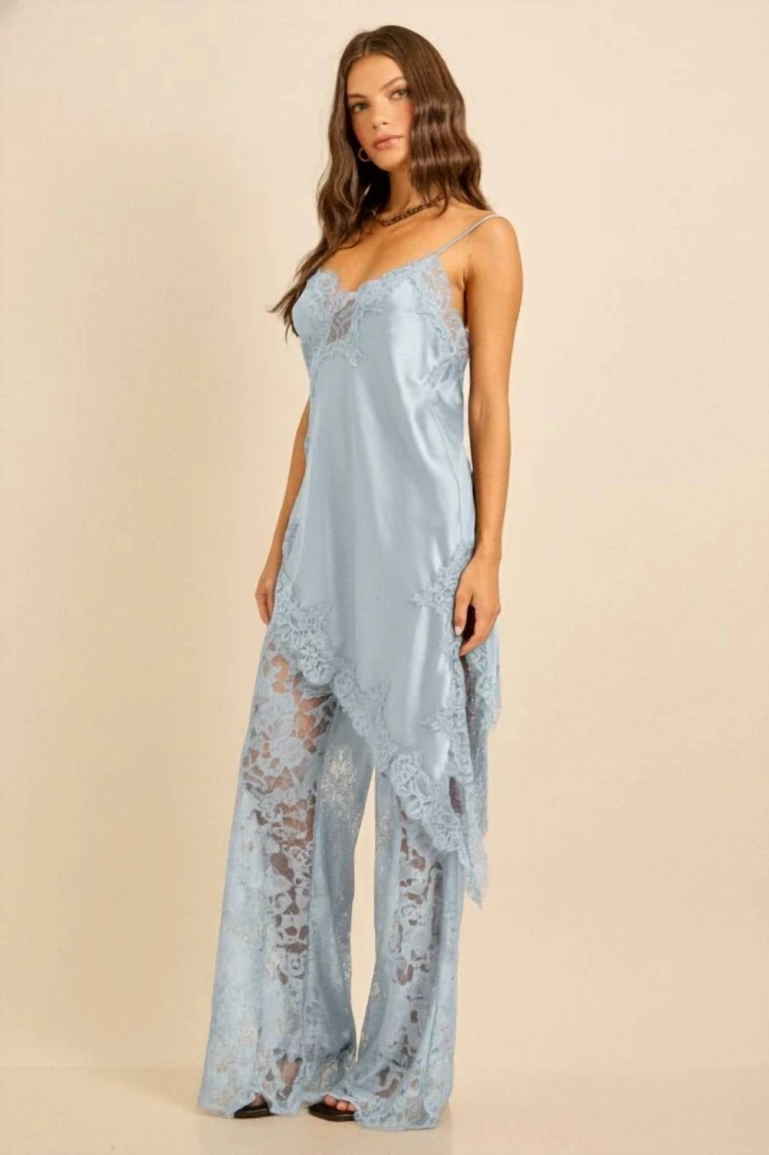 Silver Rose - Chic Cami And Lace Pant Set