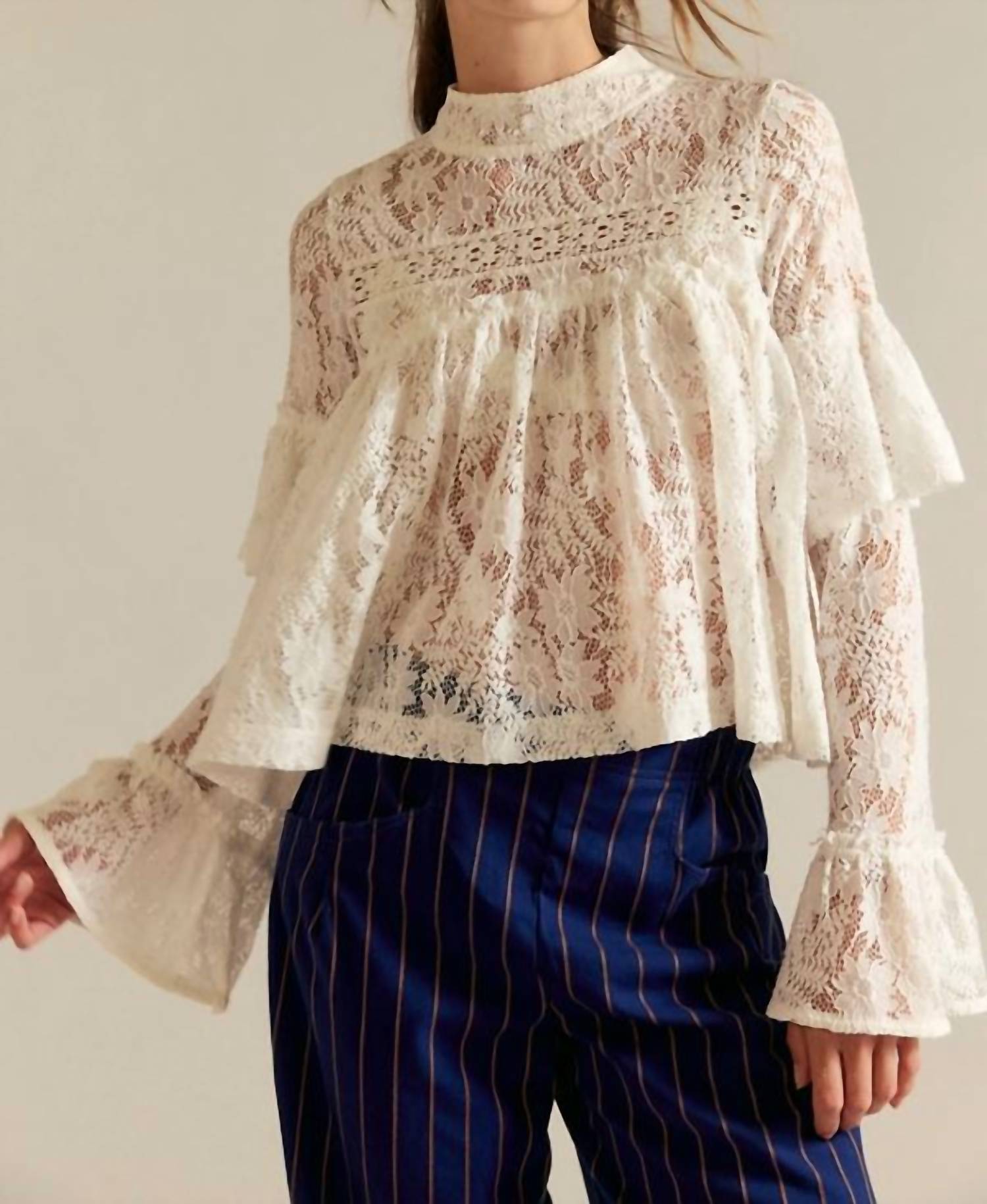 Free People Lilabeth Lace Top in clean ivory - women's blouse