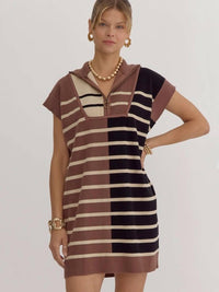 Entro - Colorblock Striped Ribbed Mini Dress