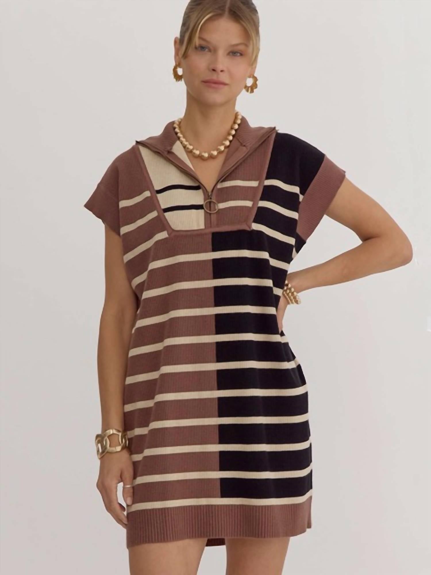 Entro - Colorblock Striped Ribbed Mini Dress