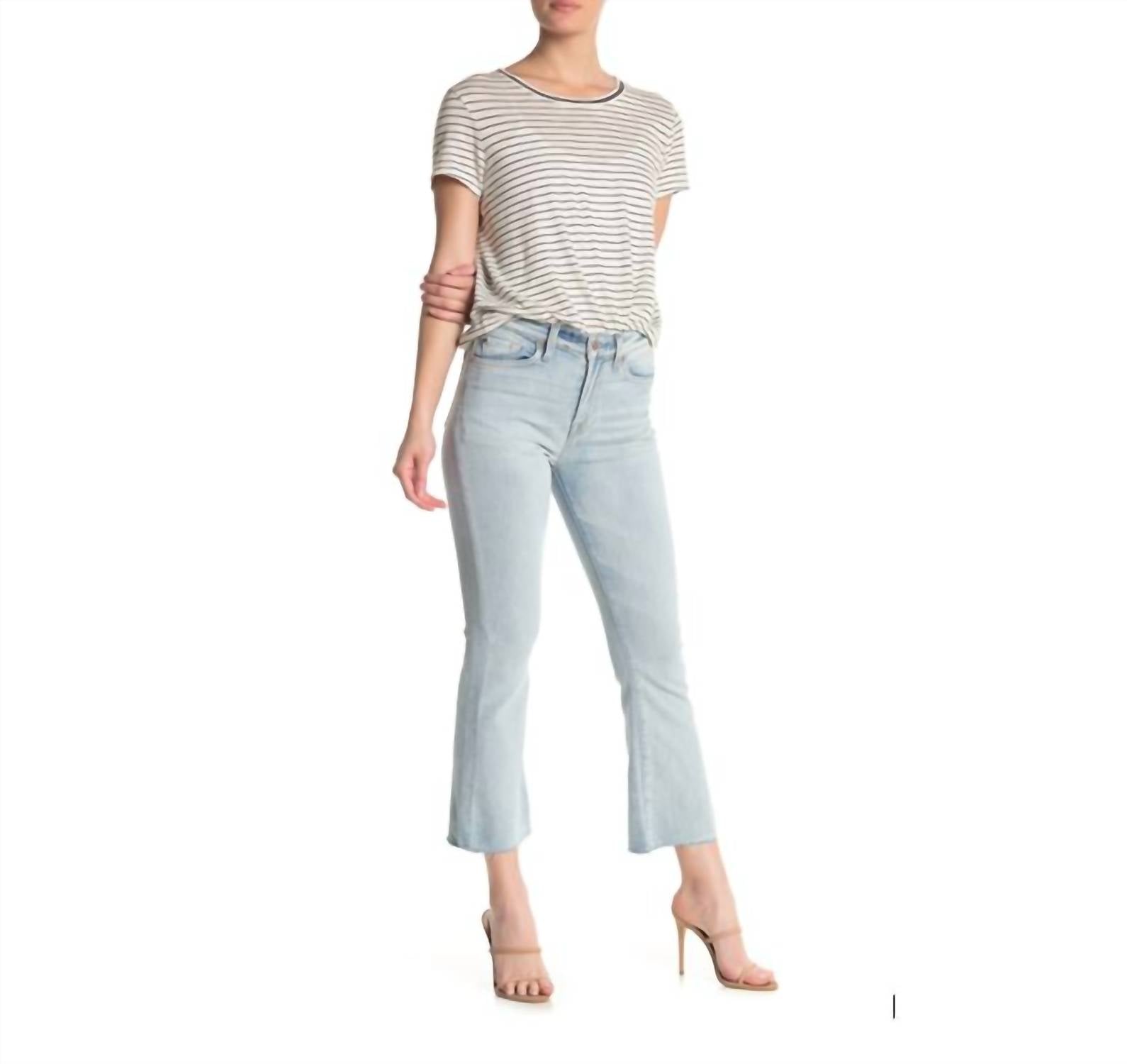 7 For All Mankind - High Rise Light Wash Kick Flare Raw Hem Jeans