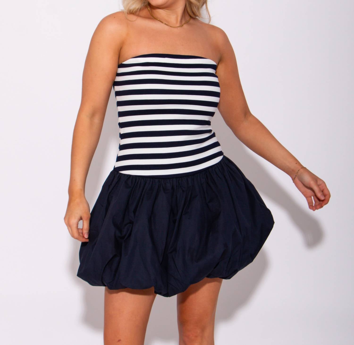 Mable - Nautical Striped Strapless Bubble Mini Dress