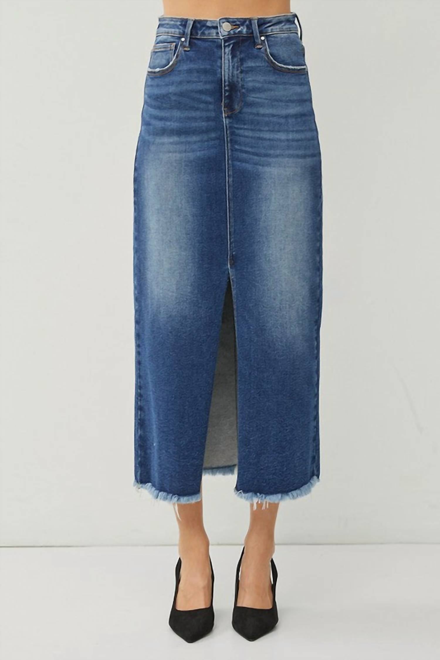 Risen - Super Stretchy High Rise Long Denim Skirt
