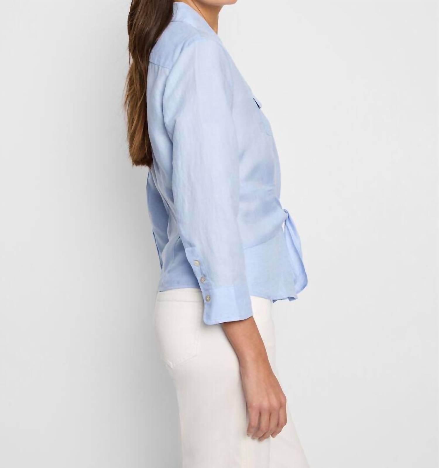 Nic + Zoe Isla Iconic Tie Front Shirt in powder blue - women's shirt - detail view