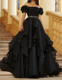Ava Presley - Ruffled Off Shoulder Ball Gown