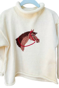 Claver by Acvisa Kids Roll Neck Sweater in horse - kids' sweater - detail view