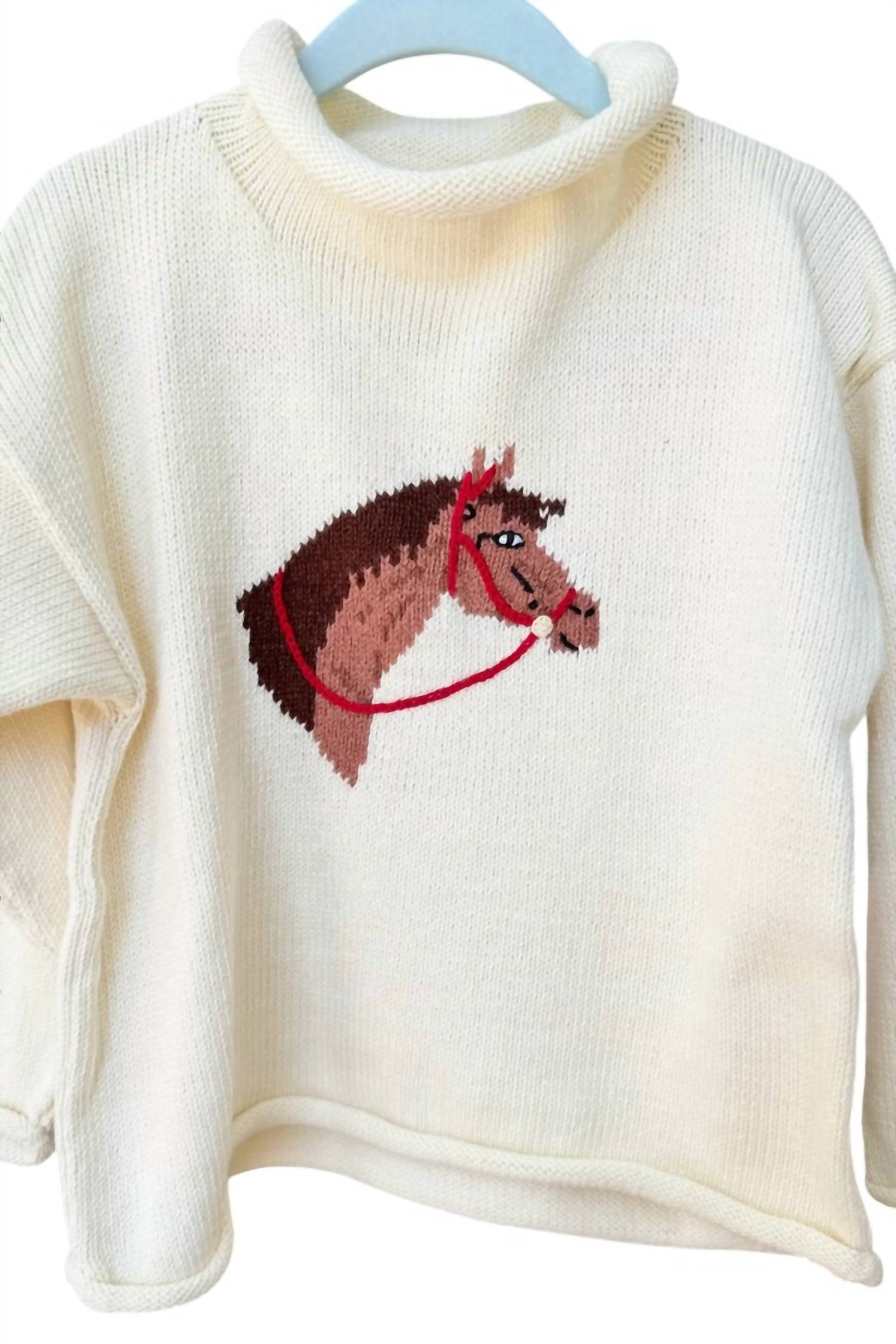 Claver by Acvisa Kids Roll Neck Sweater in horse - kids' sweater - detail view