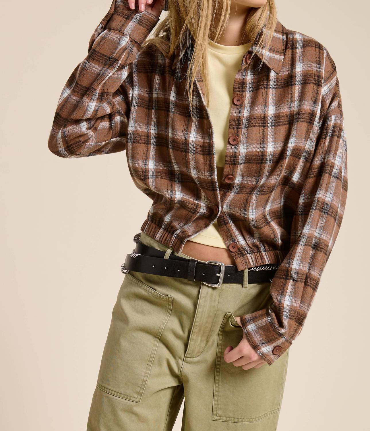 Mimosa - Plaid Button Up Crop Shirt