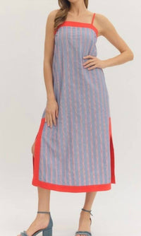 Entro - Stripe Sleeveless Midi Dress