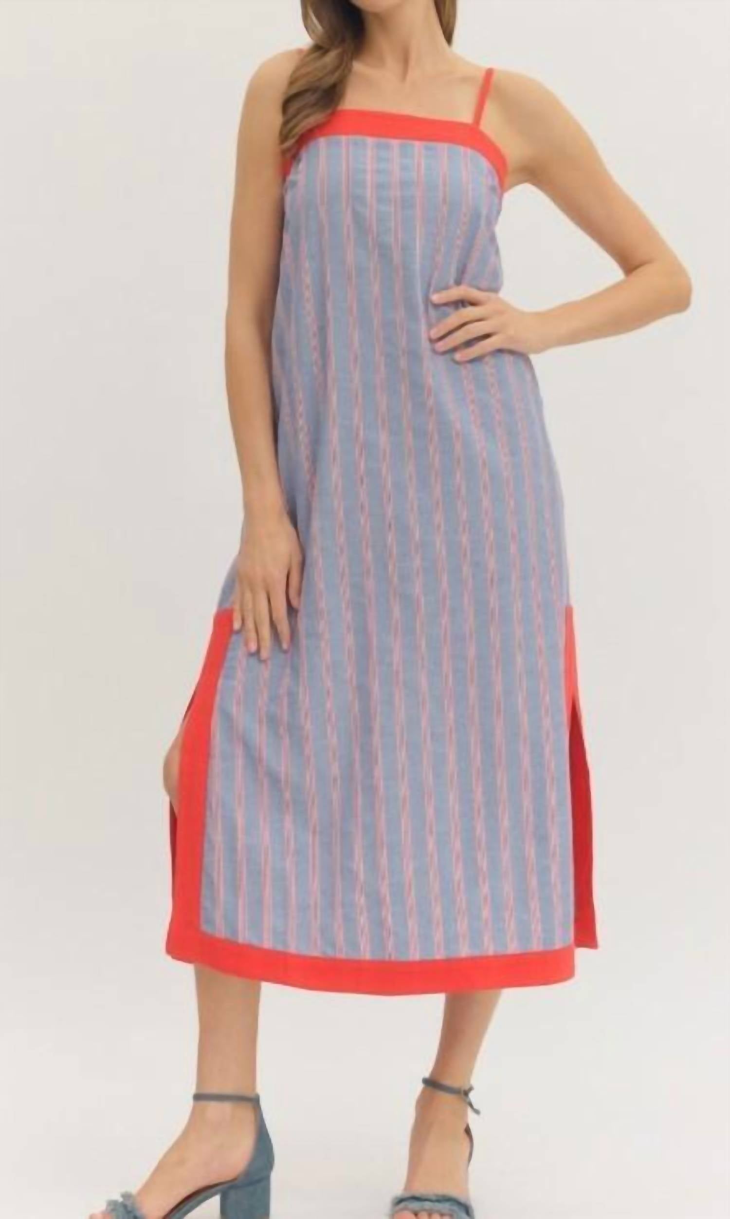 Entro - Stripe Sleeveless Midi Dress
