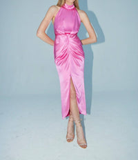 Aiifos Eloisa Halter Neck Pleated Dress in pink - women's dress